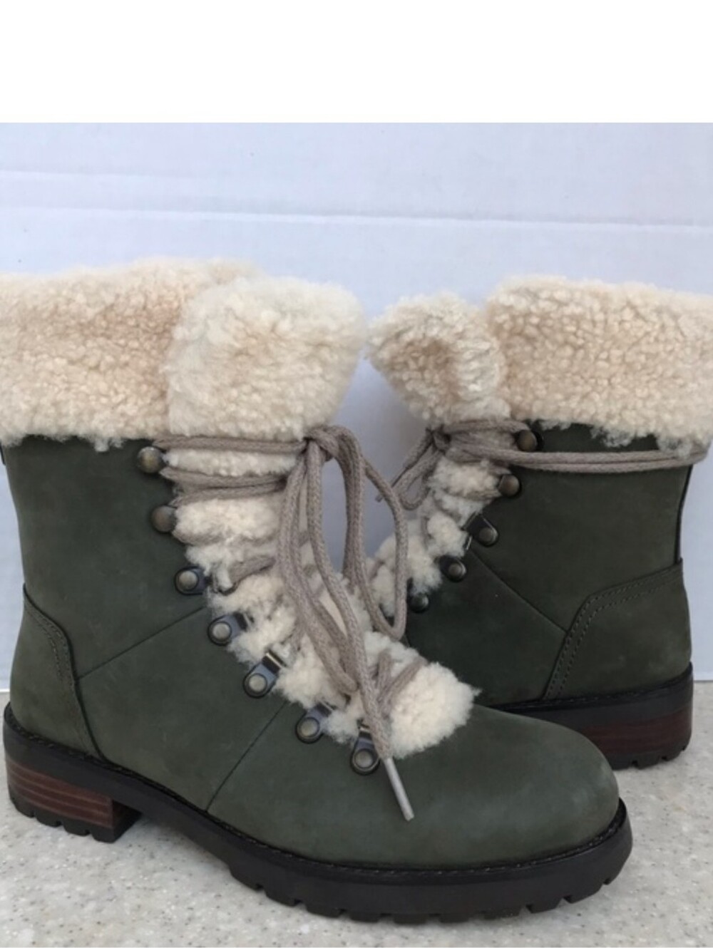 UGG Slate Green Shearling Lace-Up Ankle Boots